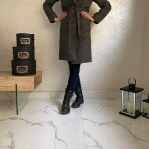 Trench long à ceinture- Gris